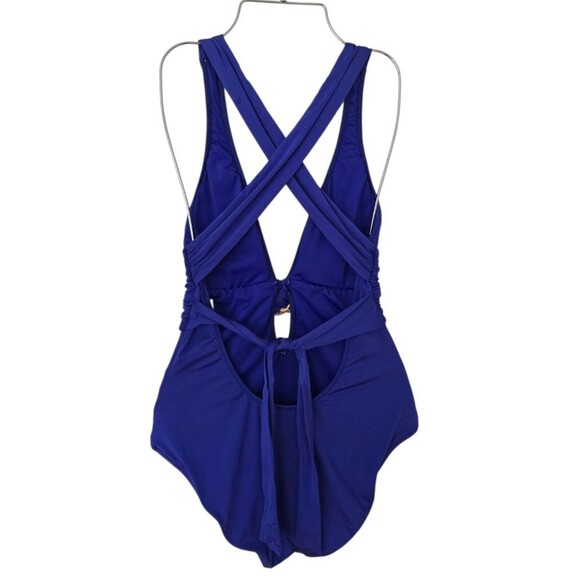 Trina Turk swimsuit size 10 Plunging neckline Blue Island Beach Resort Vacation - Picture 6 of 9